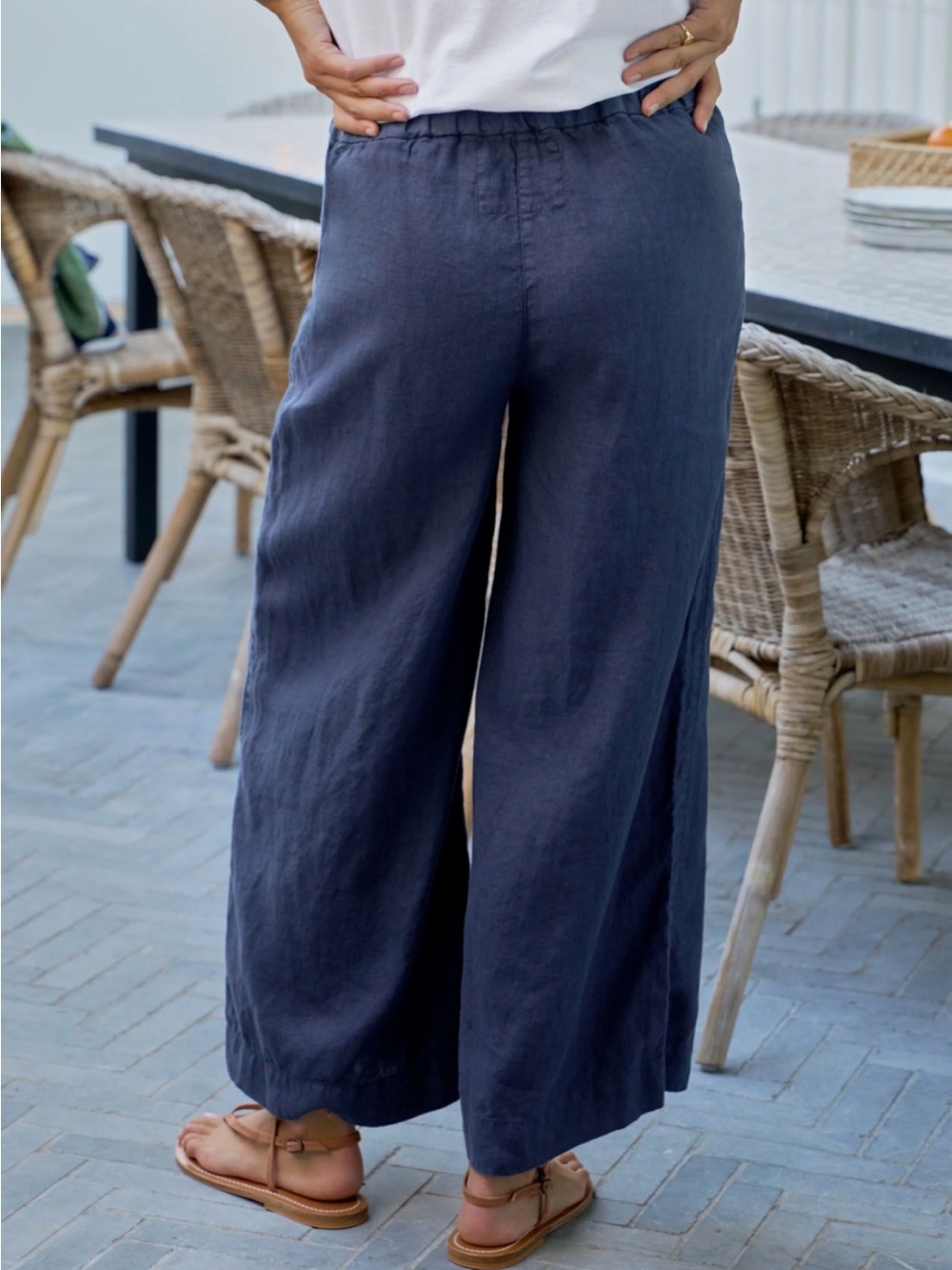 NWOT Frank & Eileen MAISIE Wide-Leg Pull-On Linen Pants size M navy - Picture 2 of 8